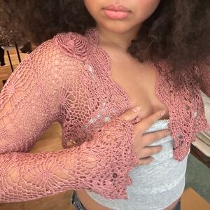 Pink Crochet Cardigan With flower detail